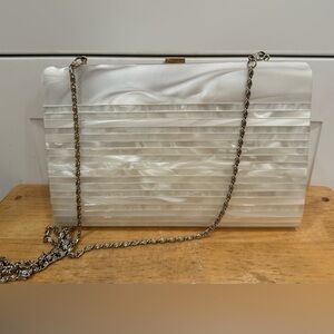 Vintage Lucite Pearl Gold Art Deco Evening Bag Clutch flapper glam party prom